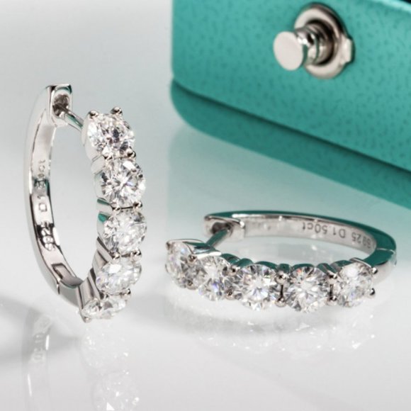 Jewelry - Certified 3ct. t.w. Moissanite Diamond 2cm Huggie Hoop Earrings NEW